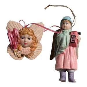 Vintage Whimsical Angel and Cherub Ornament Set - Pink and Blue - Midwest -EUC